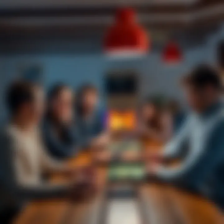 A group of friends sitting around a table, focused on playing board games without distractions from their phones.