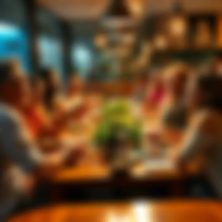 People gathered around a table enjoying a meal, sharing laughter and good times.