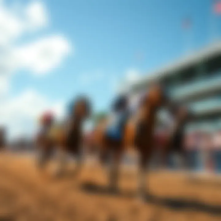 Horses running on a sunny day at Gulfstream Park, with fans watching from the stands.