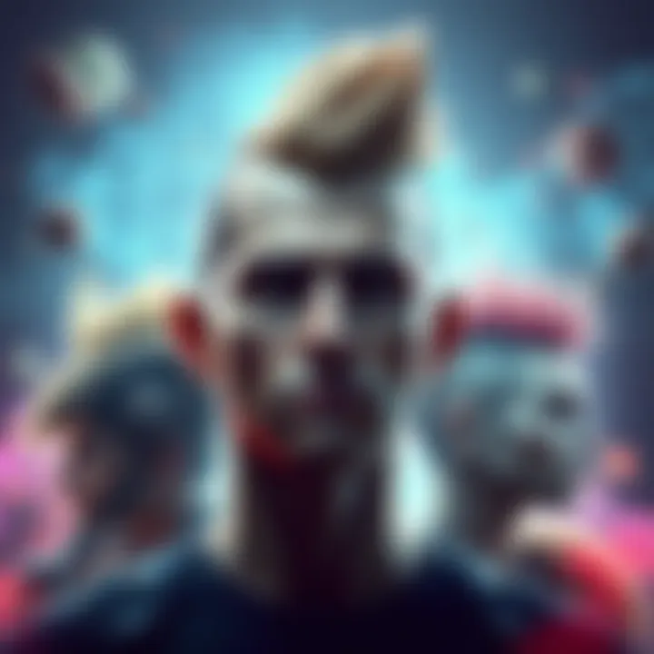 Different hairstyles representing strength A collage of various hairstyles including a bald head, mullet, and mohawk, showcasing how they symbolize power and strategy in gaming.