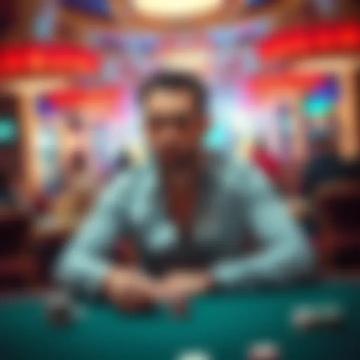 Handsome man at poker table A handsome man sitting at a poker table in a casino, looking thoughtful after a game.