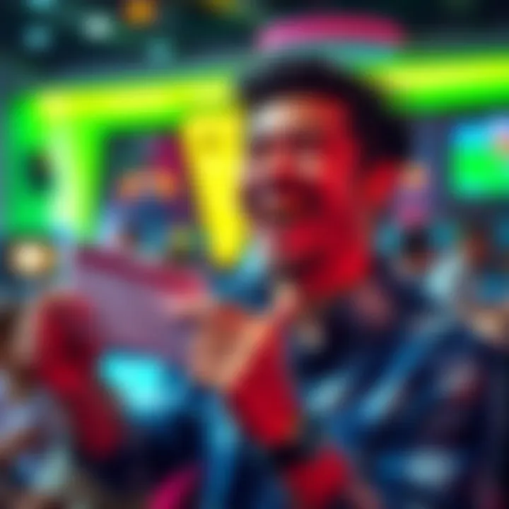 Happy gambler celebrating a small win A joyful person holding a betting slip, smiling with excitement after winning a small wager, surrounded by a lively gaming atmosphere