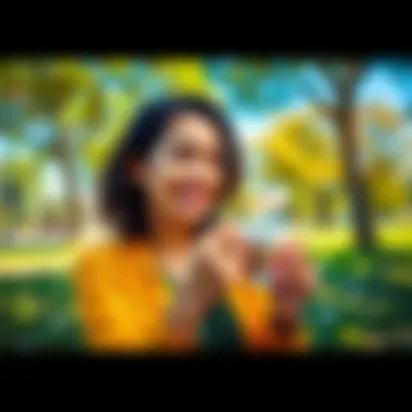 A person smiling while enjoying a cup of coffee in a sunny park