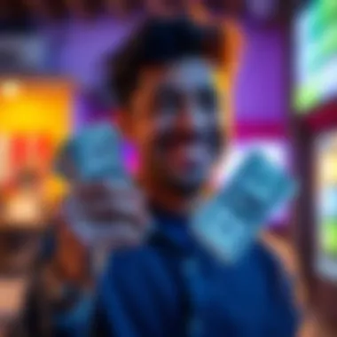 Person holding cash A happy person smiling while holding ten dollars in their hand