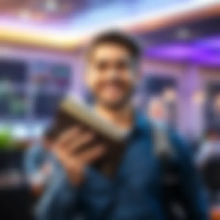 A person smiling while holding a full wallet, representing financial stability after quitting gambling.