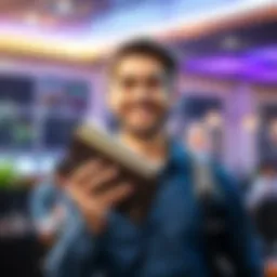 Happy person with full wallet A person smiling while holding a full wallet, representing financial stability after quitting gambling.