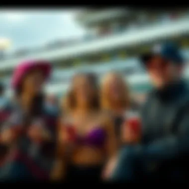 Group enjoying Haskell races in NYC Friends laughing and having fun at the Haskell horse races in New York City