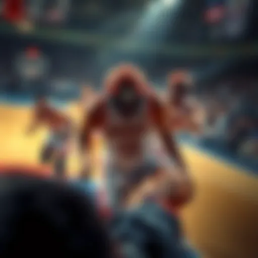 A group of Hawks players competing on the basketball court, showing intensity and teamwork during a game.