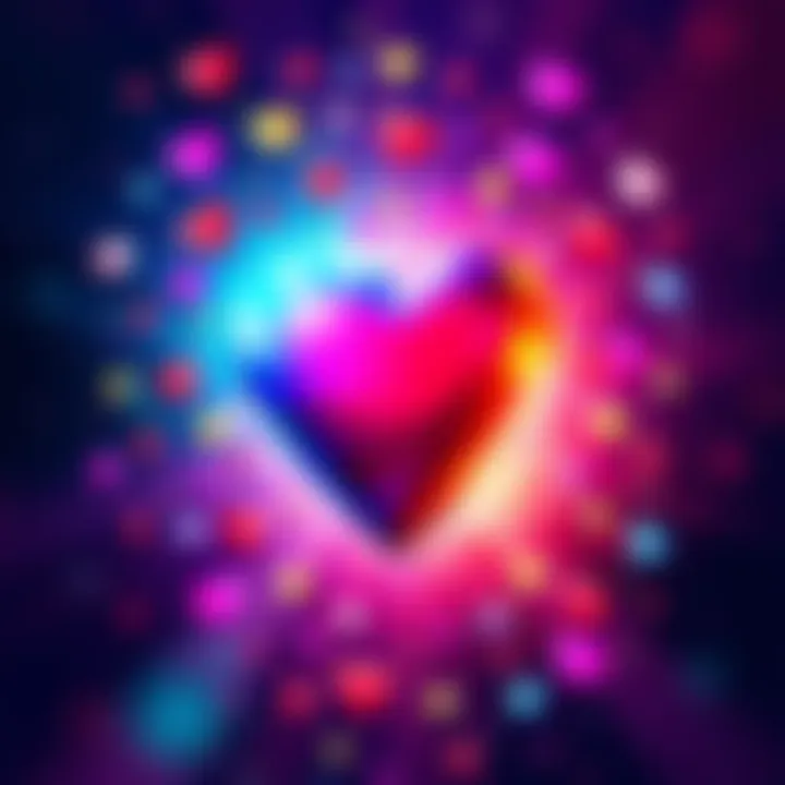 A vibrant heart symbol surrounded by colorful emotions and experiences, representing the Heart Me Out trend