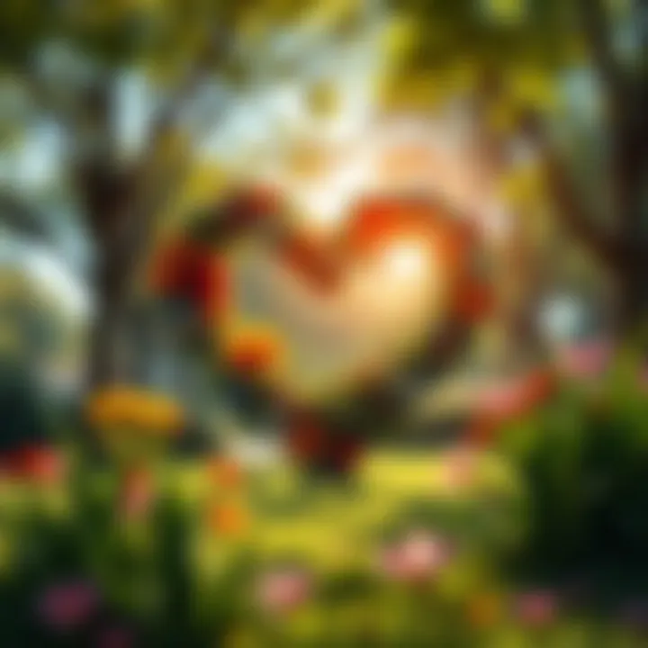 A vibrant heart shape made of flowers and greenery in a sunny park setting, symbolizing love and appreciation in life.