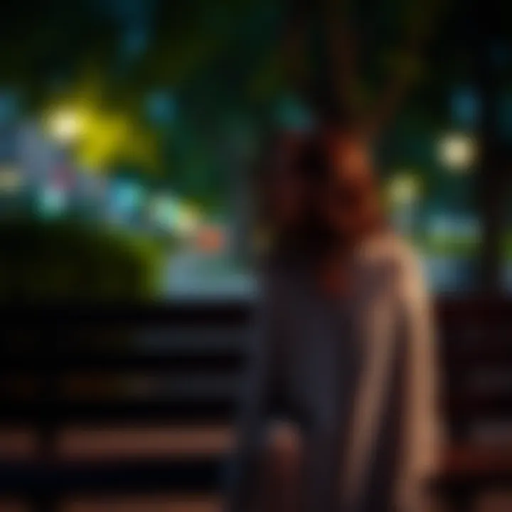 A woman sits on a park bench, looking sad and lost in thought after a breakup
