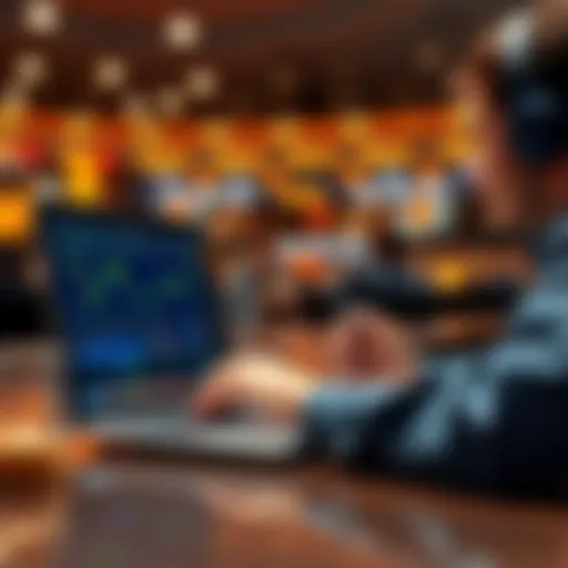 A person analyzing betting odds and strategies on a laptop with graphical analysis on the screen.