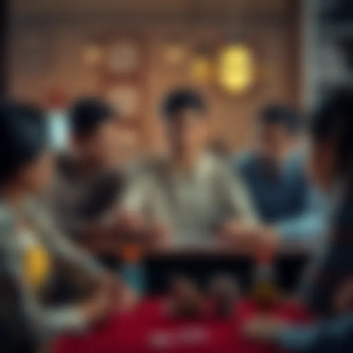 A young man sitting at a table with concerned family members discussing strategies to support him in overcoming his gambling addiction
