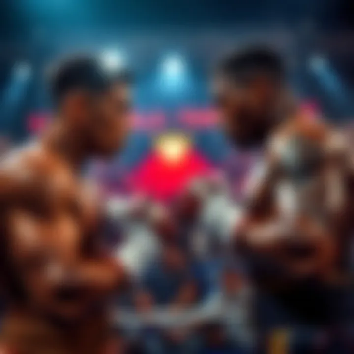 Hernandez vs Rodrigues Fight Night Two fighters, Hernandez and Rodrigues, face off in an intense boxing match at Kings Table event, with a cheering crowd in the background.