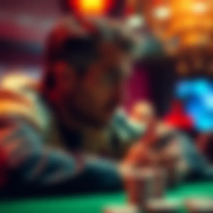 A poker player thinks about whether to bluff or check after the river card is revealed