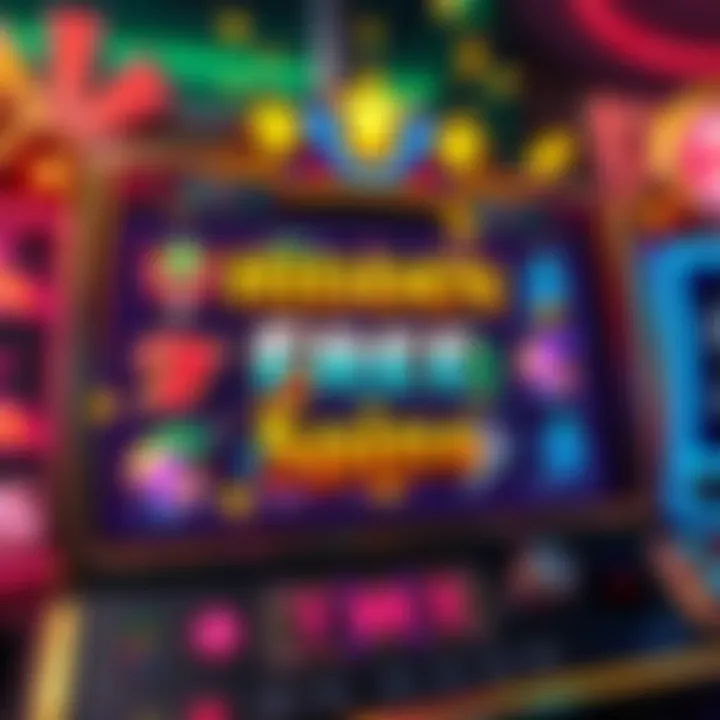 A colorful slot machine screen displaying hidden free spins and vibrant symbols, enticing players to win prizes.