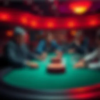 A group of players at a six-deck card table, showing expressions of frustration and anticipation as they face high counts in the game.