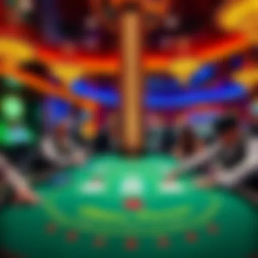 A vibrant high limit blackjack table with players placing bets in a luxurious Las Vegas casino setting