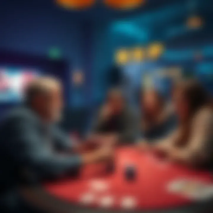 A group of friends sharing stories and laughs while watching a poker game on TV, reminiscing about High Stakes Poker.