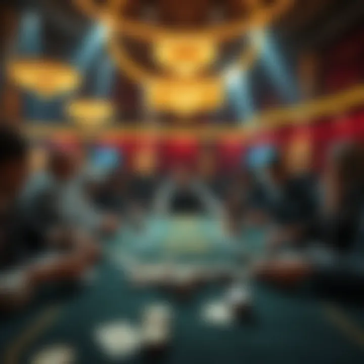 A high-stakes poker table with players and cards in Las Vegas, showcasing an exclusive gaming environment