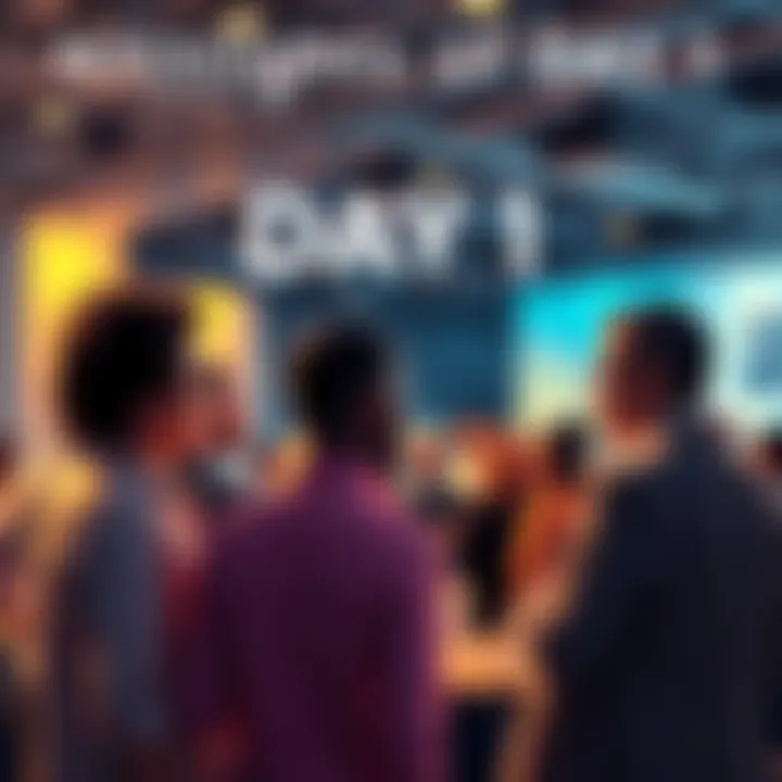 A group of people discussing initial results and impressions from Day 1 activities