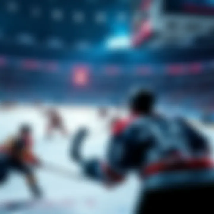 Hockey Game Betting A hockey game scene showing intense action with players on the ice and a scoreboard in the background, emphasizing the excitement of betting on the match.