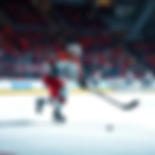 A hockey player on the ice, ready to take a shot while fans cheer in the background, capturing the thrill of betting on hockey.
