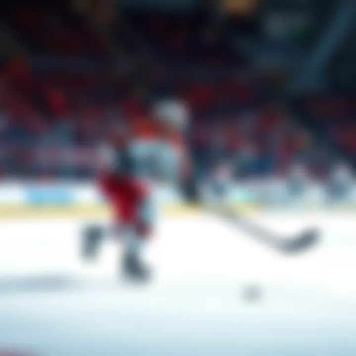 A hockey player on the ice, ready to take a shot while fans cheer in the background, capturing the thrill of betting on hockey.
