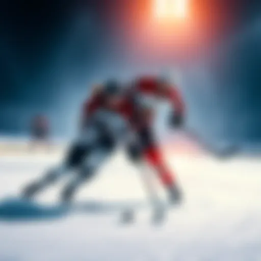 Two hockey players competing fiercely for the puck on an ice rink