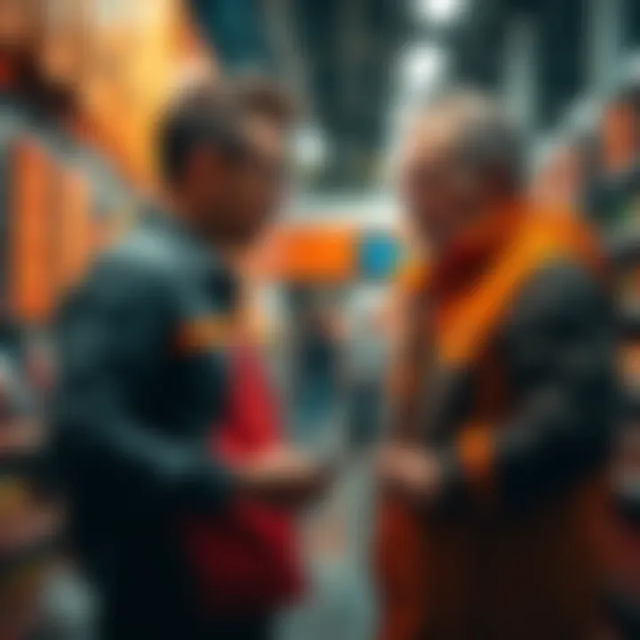 A Home Depot employee talks to a frustrated customer in the store, reflecting tension over a betting issue.