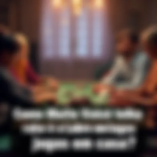 A group of people playing cards around a table in a cozy living room setting, focusing on chips and cards.