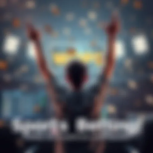 A person celebrating a parlay win with arms raised in excitement, surrounded by sports betting tickets and a computer screen showing odds.