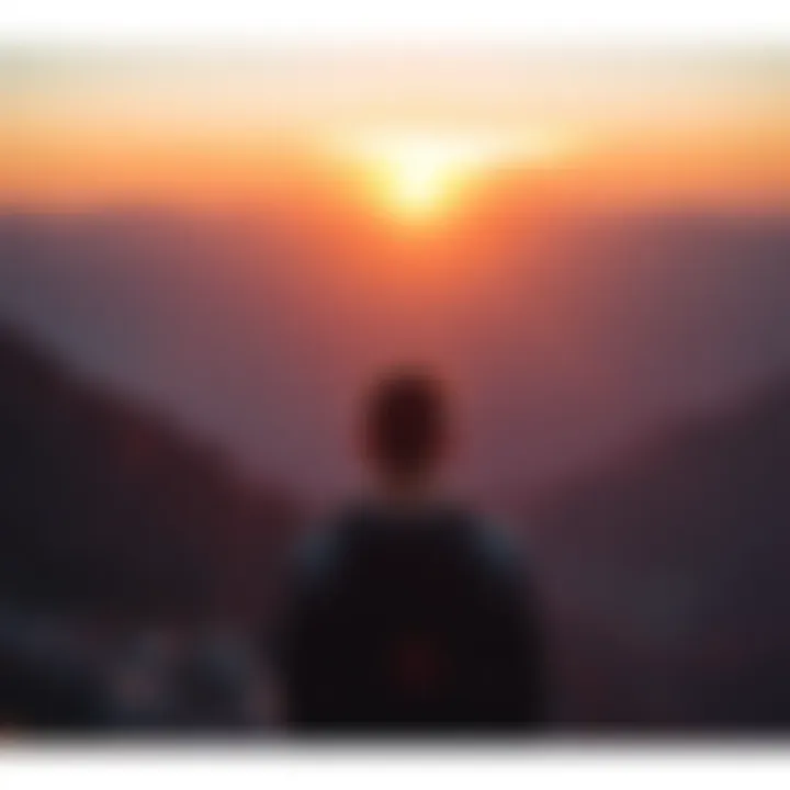 A person looking out at a sunset from a mountain top, symbolizing hope and new beginnings in overcoming gambling addiction.