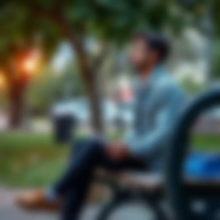 Individual sitting on a park bench, looking thoughtful and hopeful while holding a notebook, symbolizing the journey to recovery from addiction.