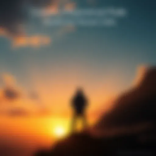 Individual standing on a hilltop, gazing at a bright sunrise symbolizing hope and new beginnings