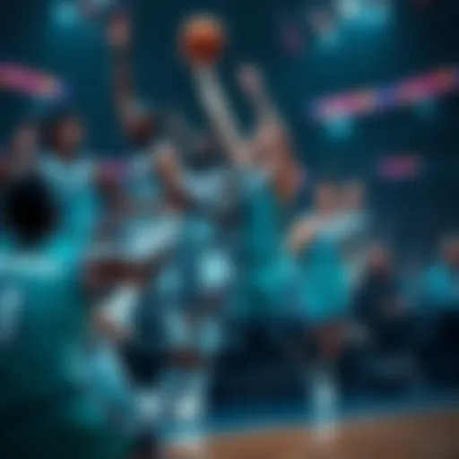 Hornets players celebrating a win while Lamelo Ball sits on the bench in the fourth quarter