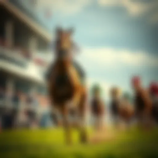 A strong horse racing ahead in a competition with spectators in the background, reflecting the challenges of betting on favorites in larger fields.