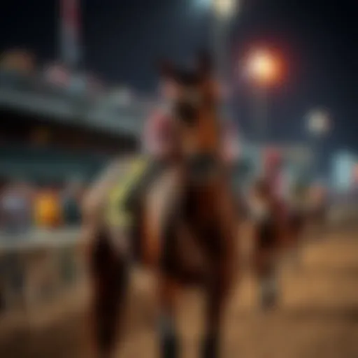 A thoroughbred horse being led away from the racetrack, signaling its withdrawal from the Kentucky Derby, with concerned spectators in the background.