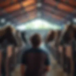 A person looking at horses in a stable, showcasing the joys of horse ownership and event access.
