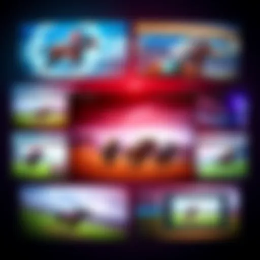 A collage of screenshots showing different online platforms for horse race betting, highlighting Churchill Downs races.