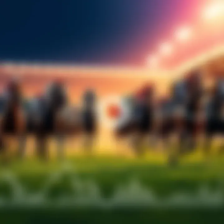 Horse Racing with Data Analysis A horse racing event showing horses on the track with data charts overlay illustrating betting odds and trends
