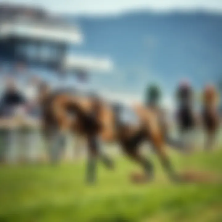 A racehorse stumbles during the Travers race, showing signs of distress and possible injury.