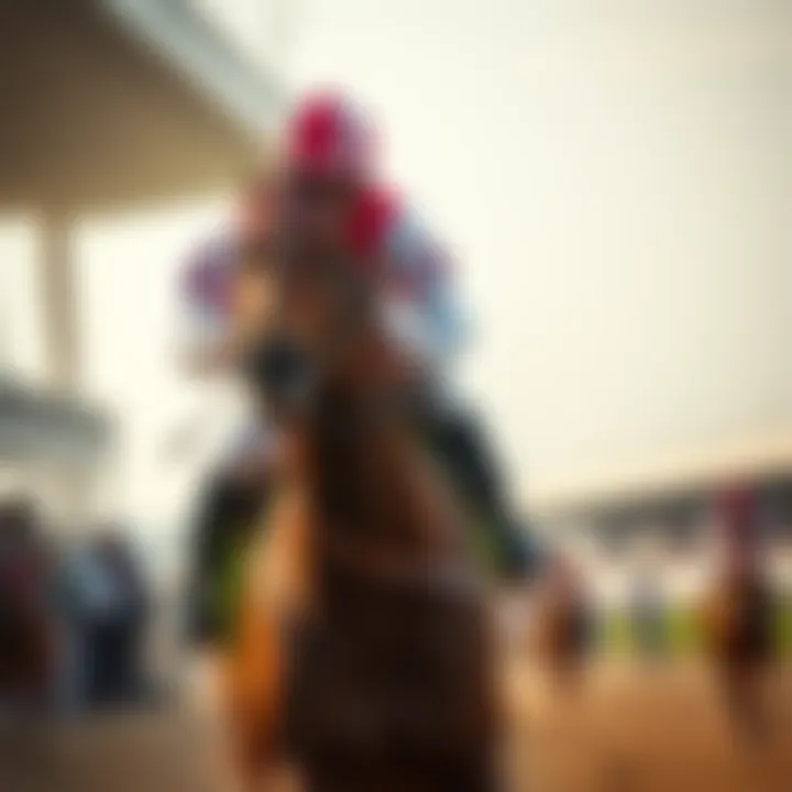 A jockey riding horse #6 during a race, focused and determined, with spectators in the background watching closely.