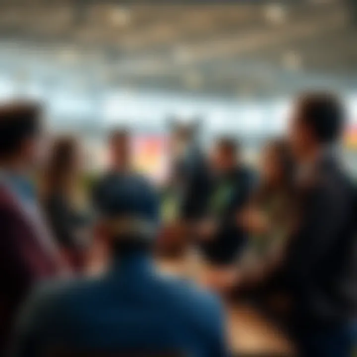 Group of people discussing their experiences in a horse racing syndicate with a trainer
