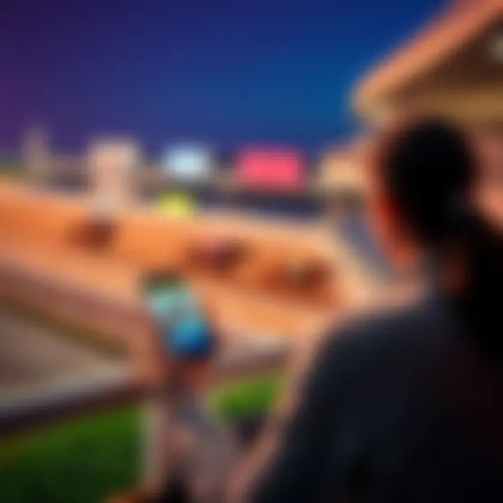 A person using the TwinSpires app while watching a horse race