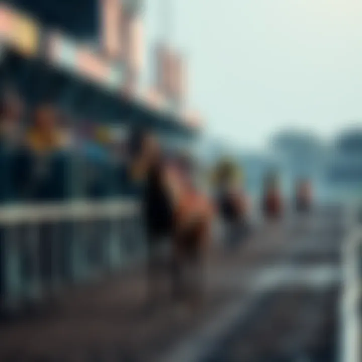 A horse racing event showing jockeys and their horses at the starting gate with visible weight measurements displayed on the track.