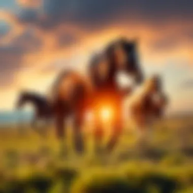 Horses Moving to New Pastures A group of horses grazing in a field near the border between Canada and the United States, symbolizing the shift of the horse industry southward.