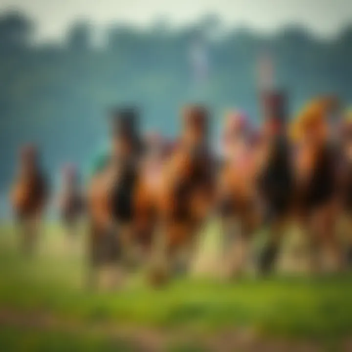 Several racehorses competing in a high-stakes horse race, showcasing their speed and strength.