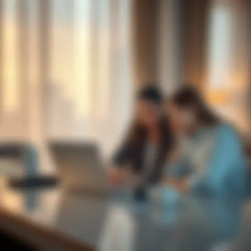 A couple is discussing their hotel reservations at a desk, looking at a laptop with booking details, showing concern about overlapping stays.