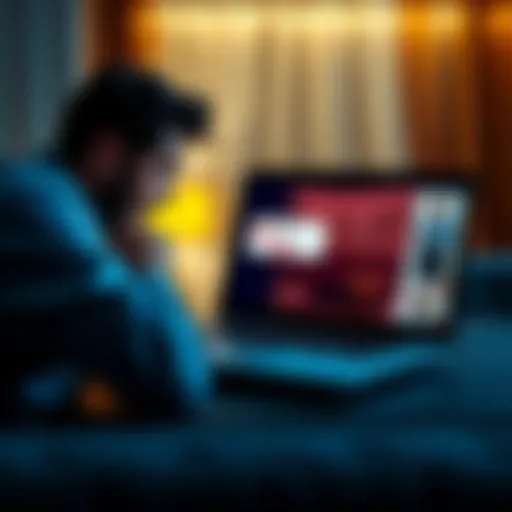 A person frustrated with a laptop showing an error message related to hotel rewards booking.
